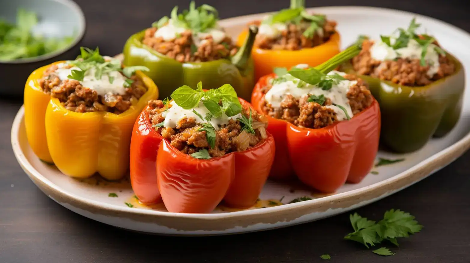 homemade stuffed peppers with cheese and veggies