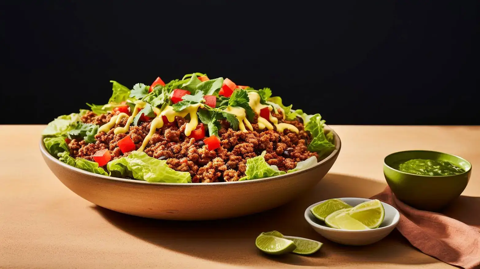 zesty taco salad with a side of lime