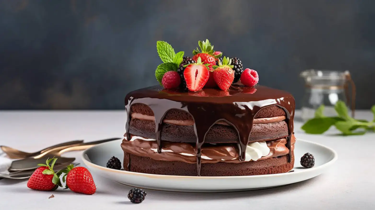 chocolate cake topped with berries