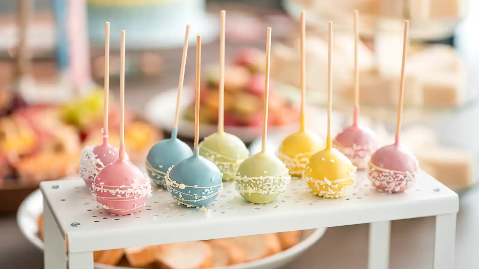 colorful cake pops for baby shower food ideas.