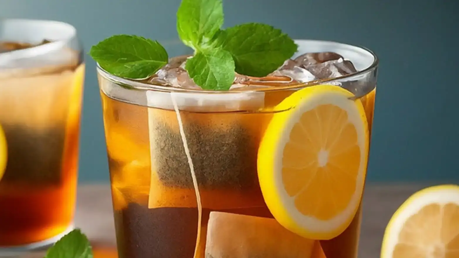 glass of iced tea with fresh mint.