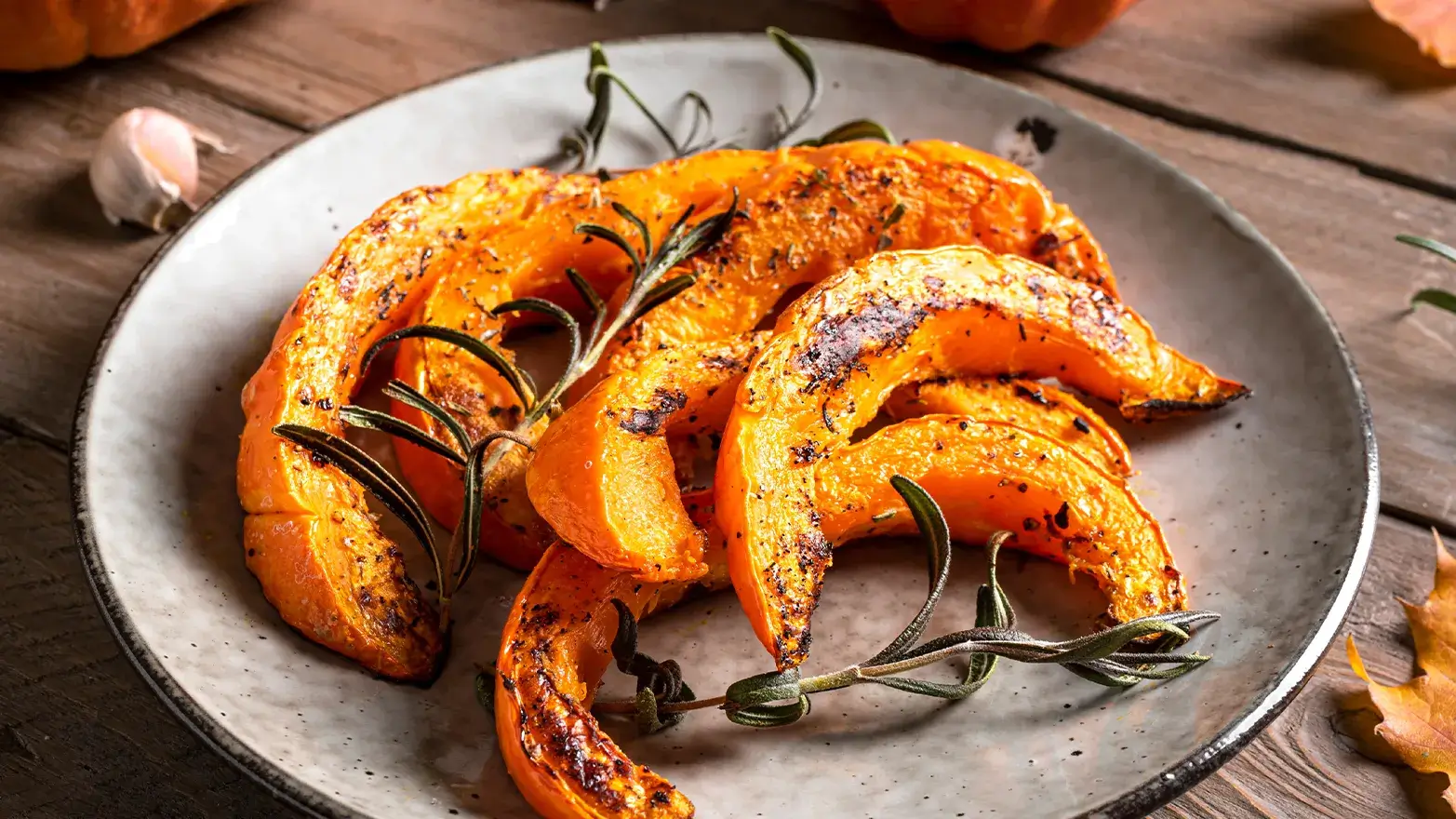 Roasted pumpkin with rosemary. 