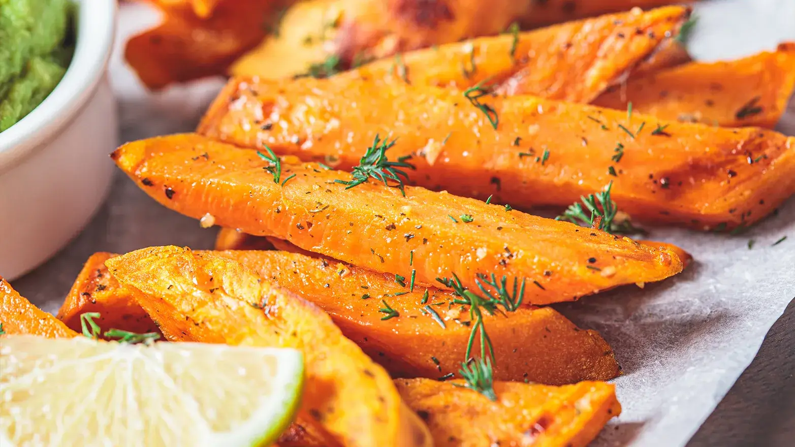 Baked sweet potato wedges.