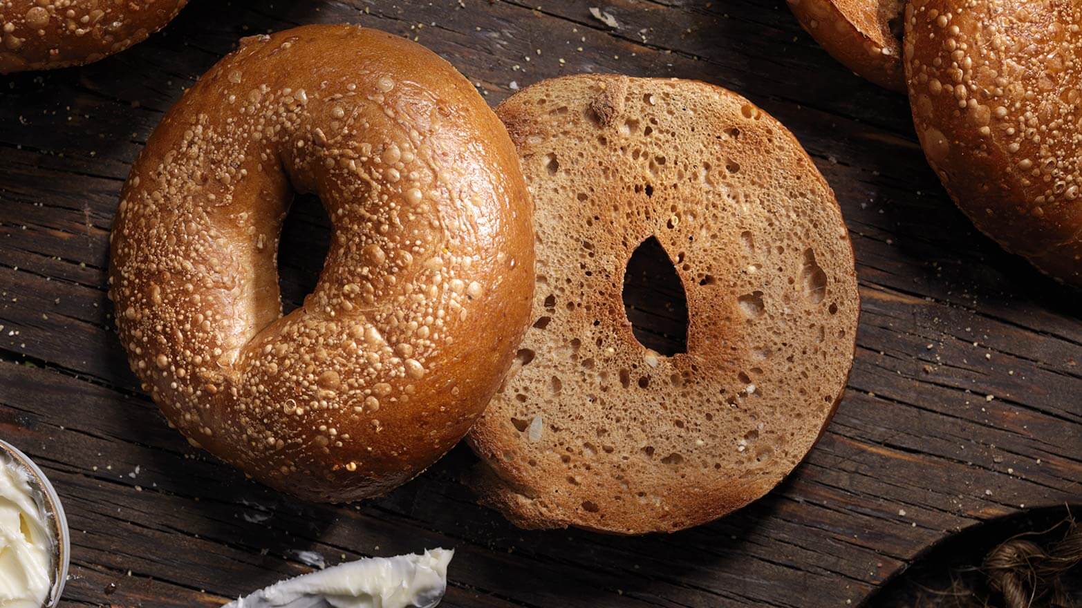 Lightly toasted whole wheat bagels