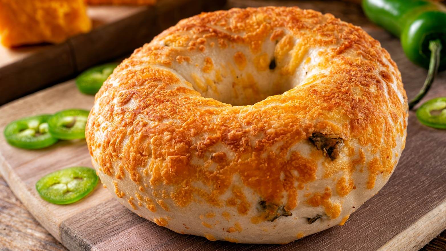 Freshly baked cheddar bagels