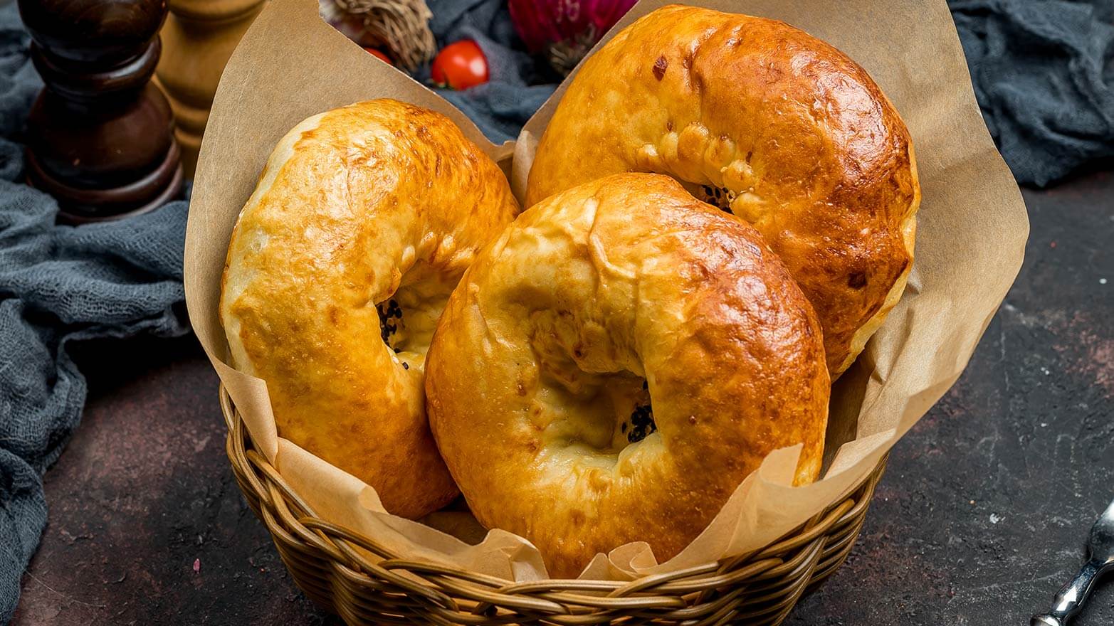 Basket of egg bagels