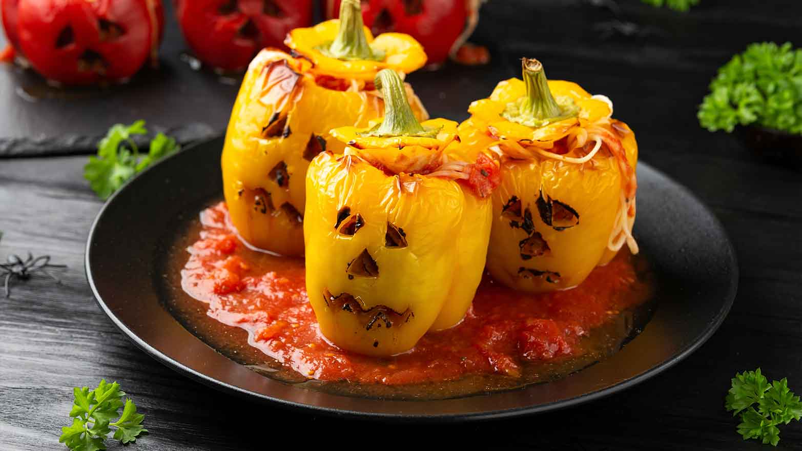 Jack-o-lantern stuffed pepper