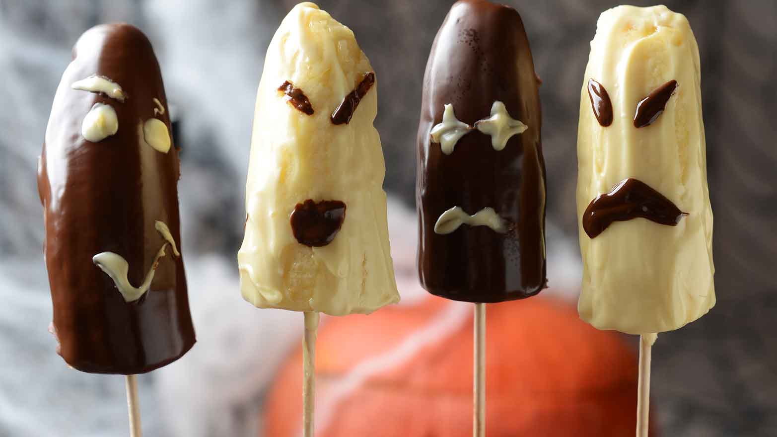 Chocolate-dipped ghost bananas