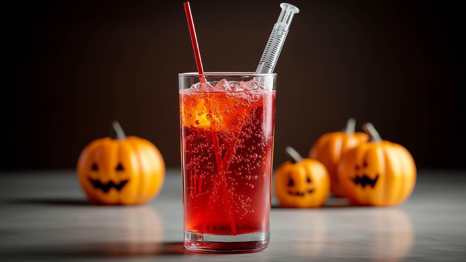 Halloween Shirley Temple with plastic syringe