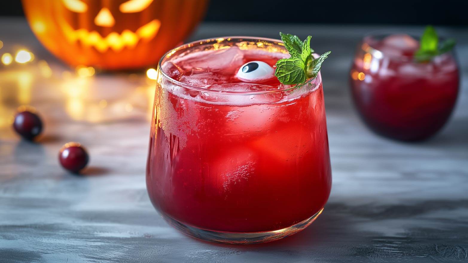 Cranberry spritz with plastic eyeball