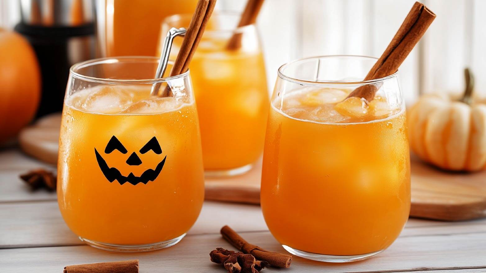 Pumpkin spice mocktail in a pumpkin glass