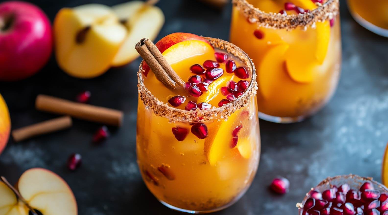 Apple cider sangria with apple slices 