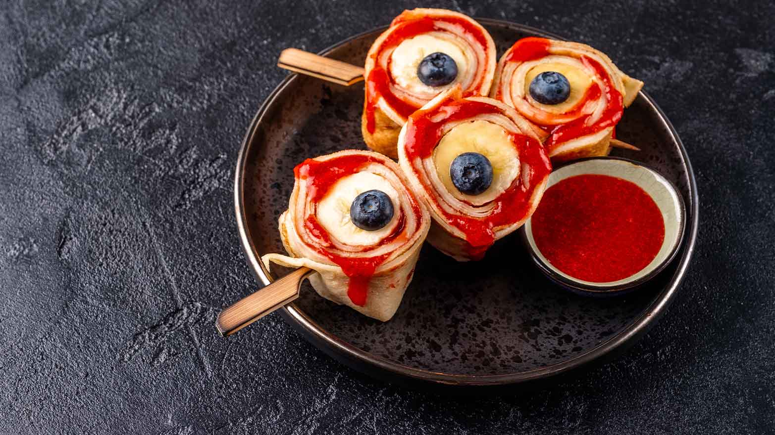 Gory monster eyeball crepes