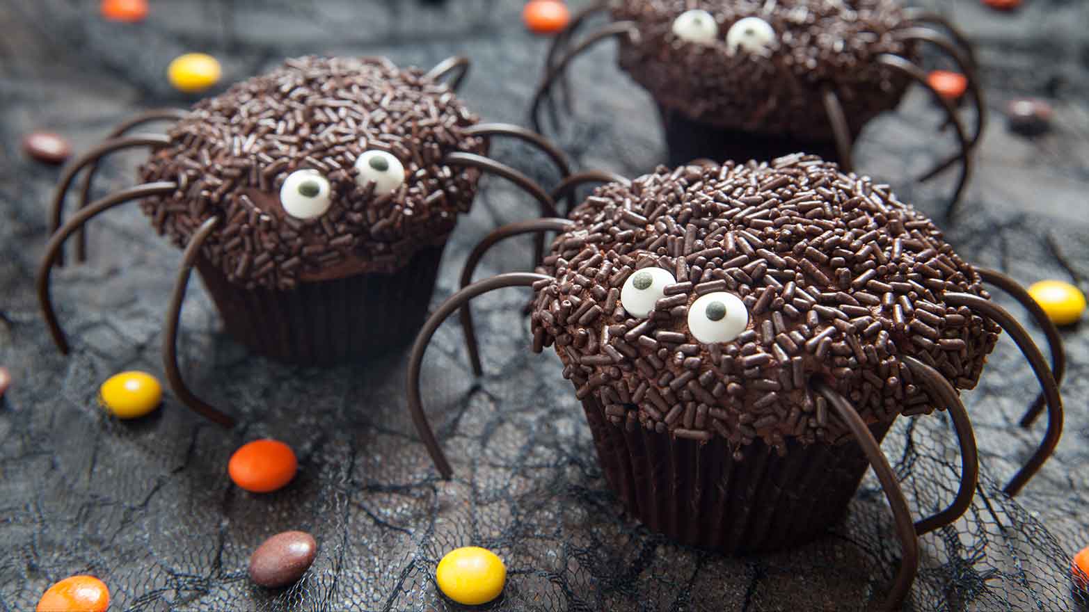 Spider shaped chocolate cupcakes