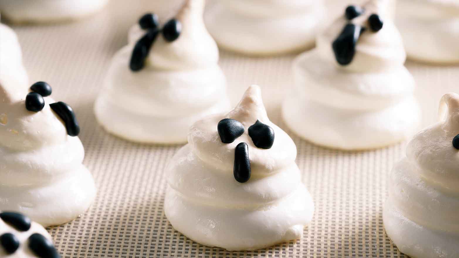 Ghost shaped meringue cookies