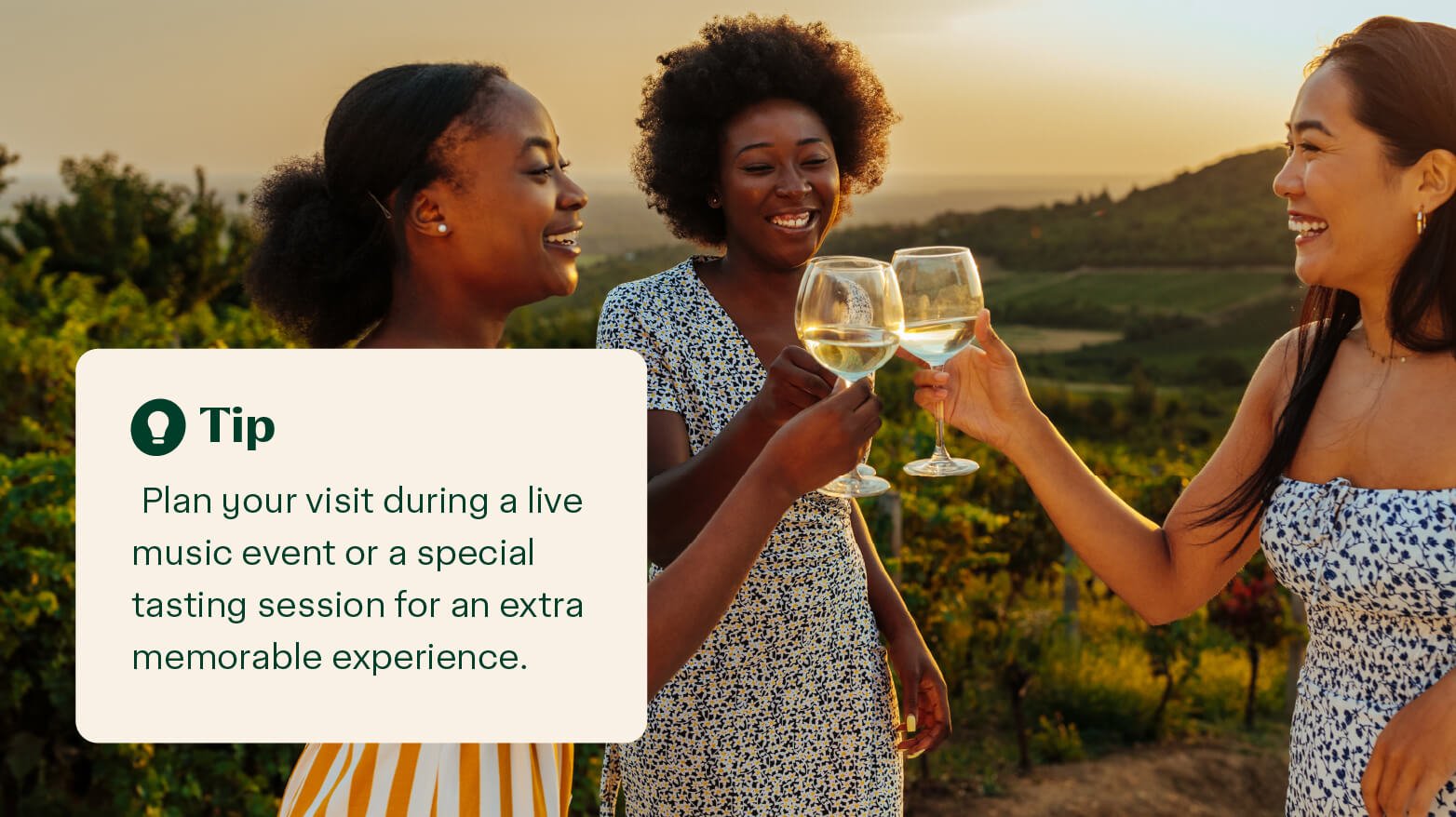 Three people on a friend date at a winery