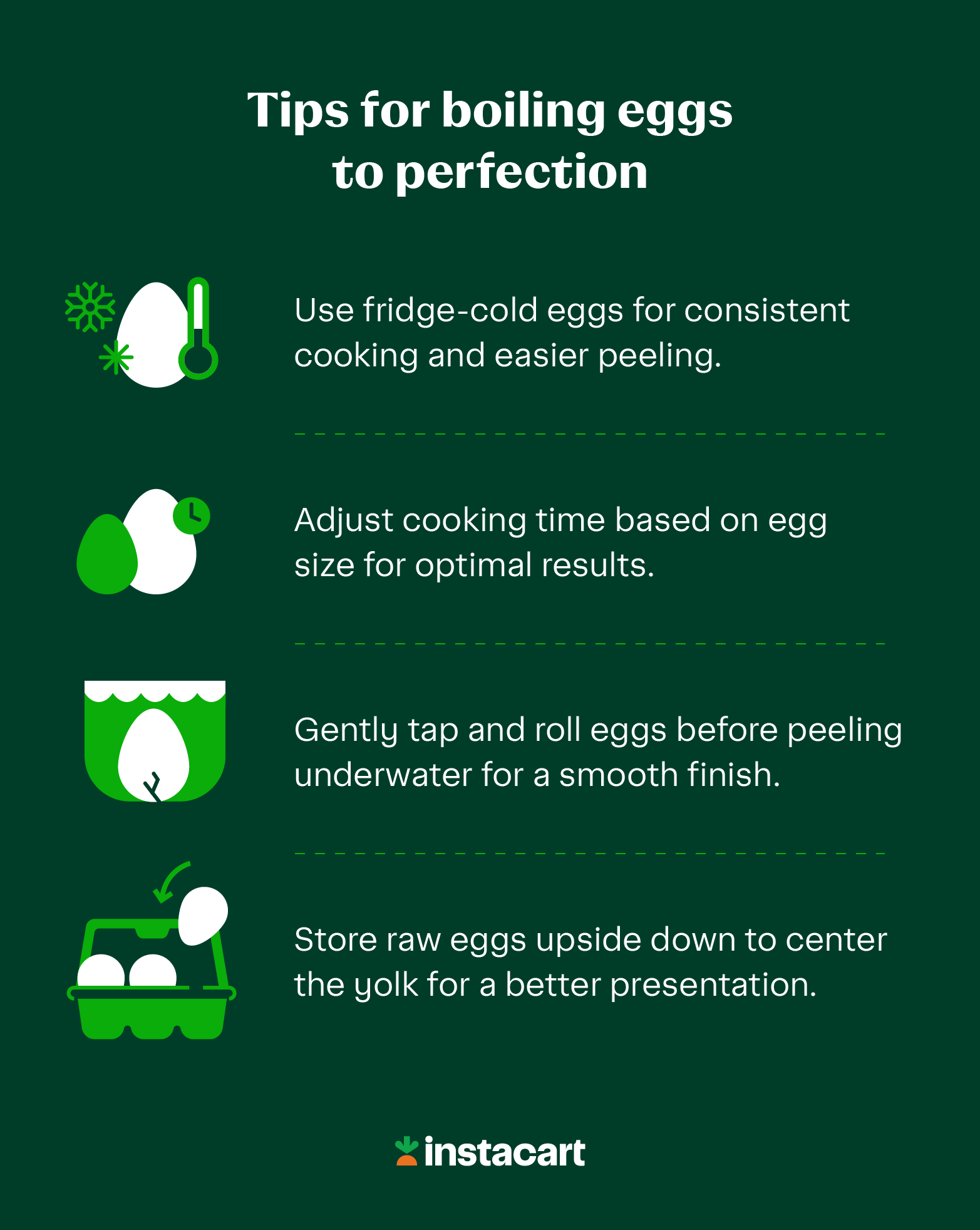 Illustrated chart showing tips on how to boil eggs