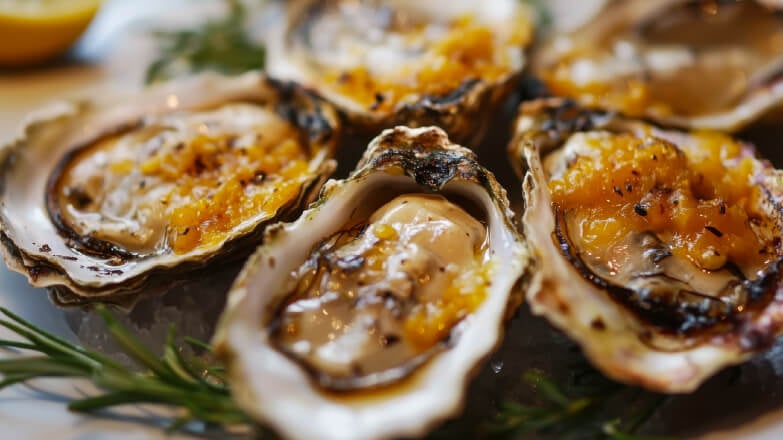 Grilled oysters with garlic butter for Mardi Gras food ideas