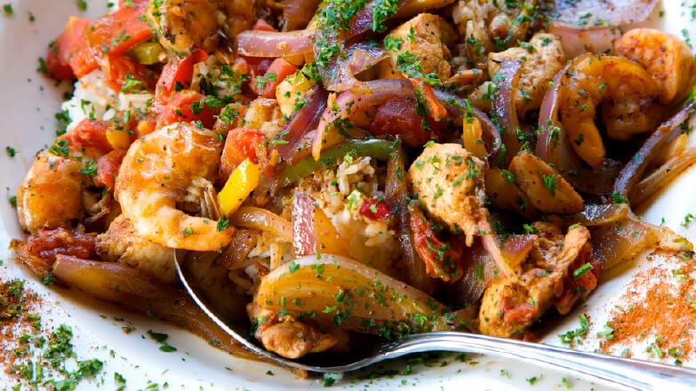 Jambalaya with peppers and fresh herbs