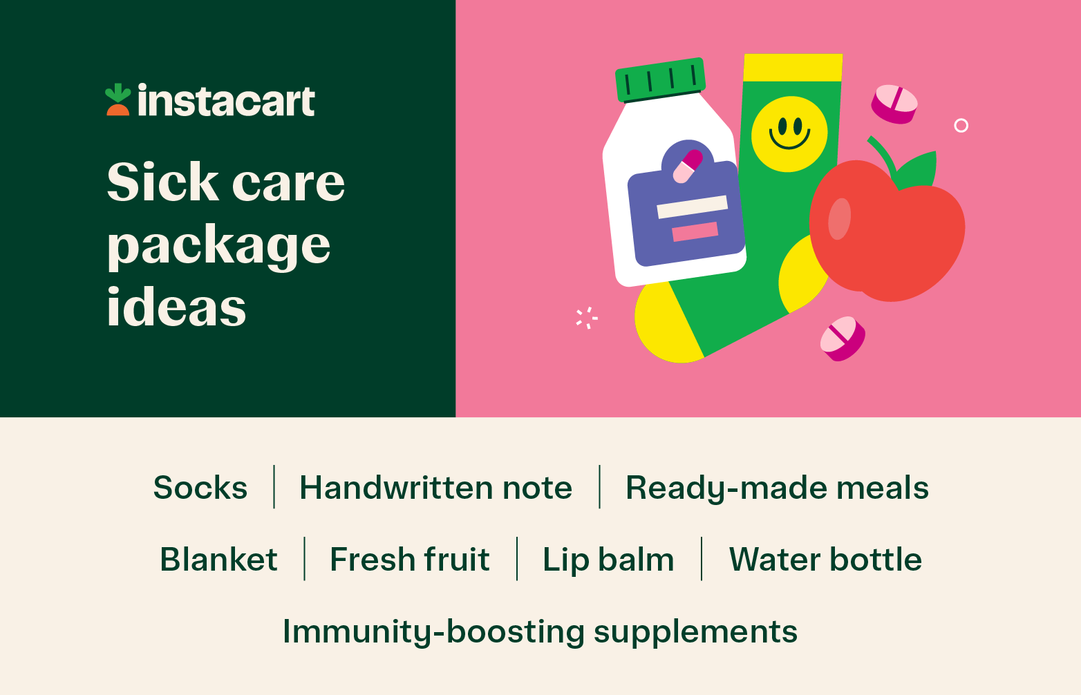 Items to put in a care package when someone is sick.