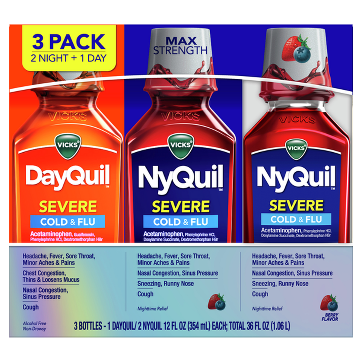 Vicks DayQuil and NyQuil SEVERE Berry Cold & Flu Medicine (12 fl oz ...