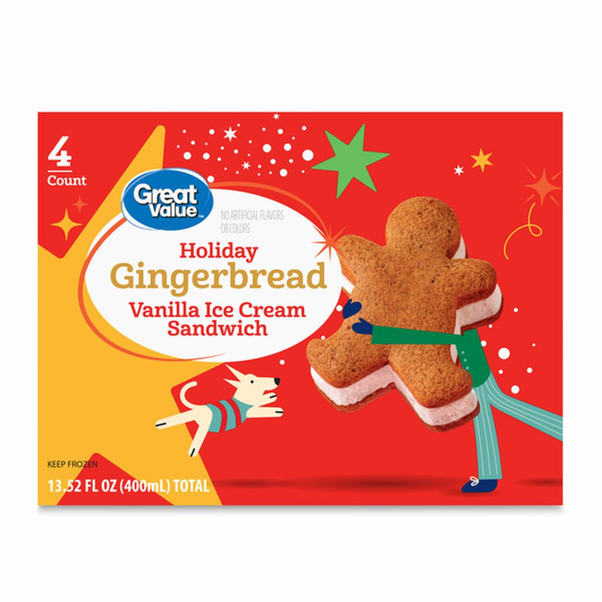 Great Value Gingerbread Holiday Vanilla Ice Cream Sandwich (4 fl oz ...