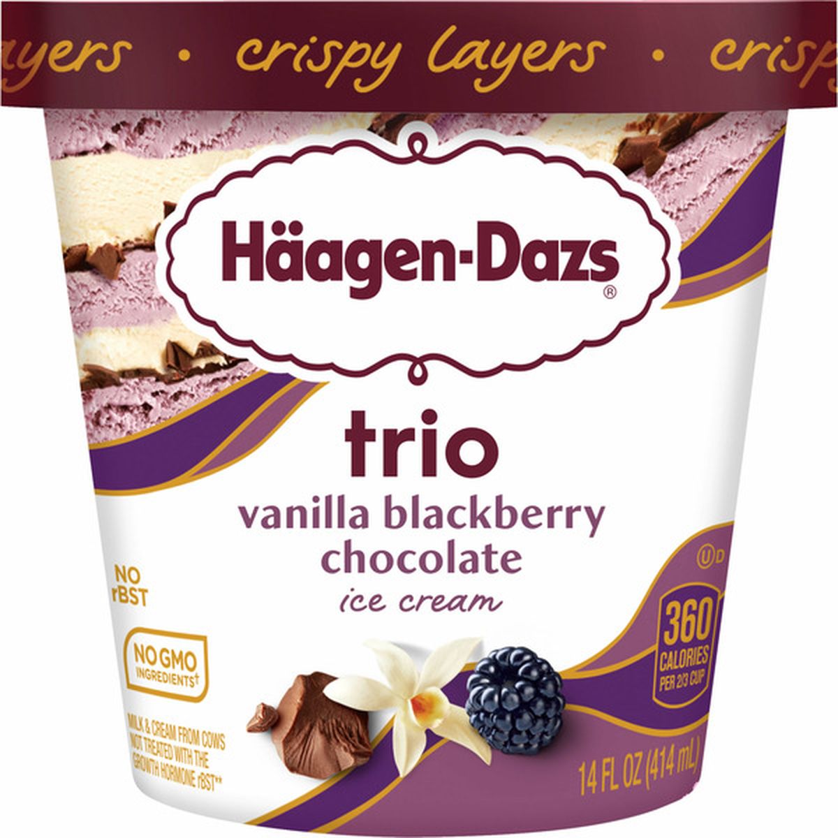 Haagen Dazs Crispy Trio Layers Belgian Chocolate Vanilla And Blackberry Ice Cream 14 Fl Oz 7643