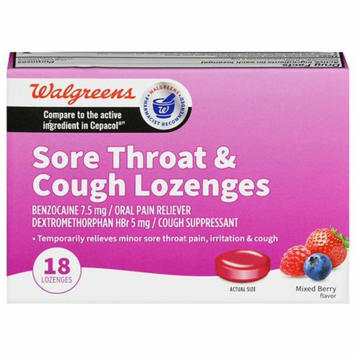 Walgreens Benzocaine 7.5 Mg/oral Pain Reliever, Dextromethorphan Hbr 5 ...