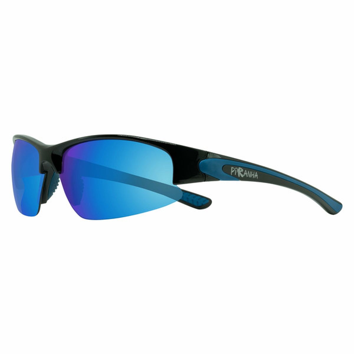 Piranha Eyewear Shiny Frame Sporty Sunglasses With Flx T Rubber Temples And Blue Lens Black 5637