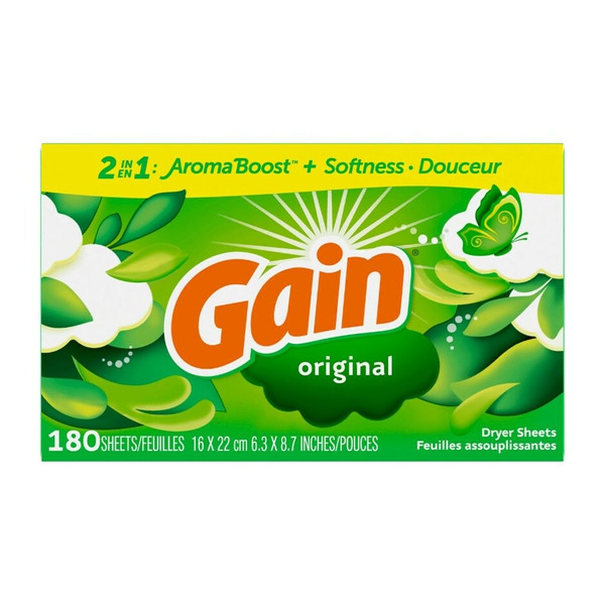 Gain Dryer sheets, 180 Count, Original Scent Fabric Softener Sheets