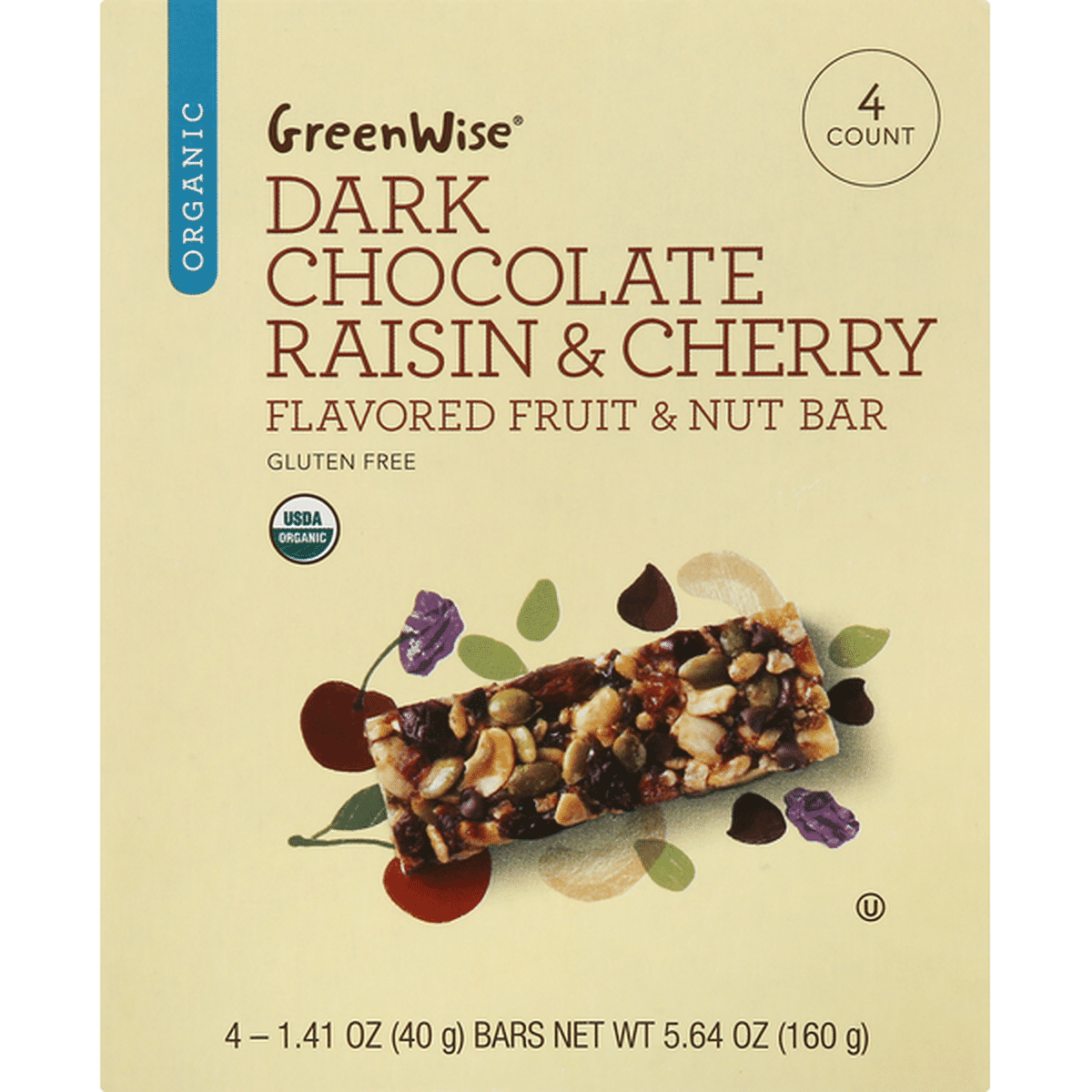 GreenWise Fruit & Nut Bar, Organic, Dark Chocolate Raisin & Cherry ...