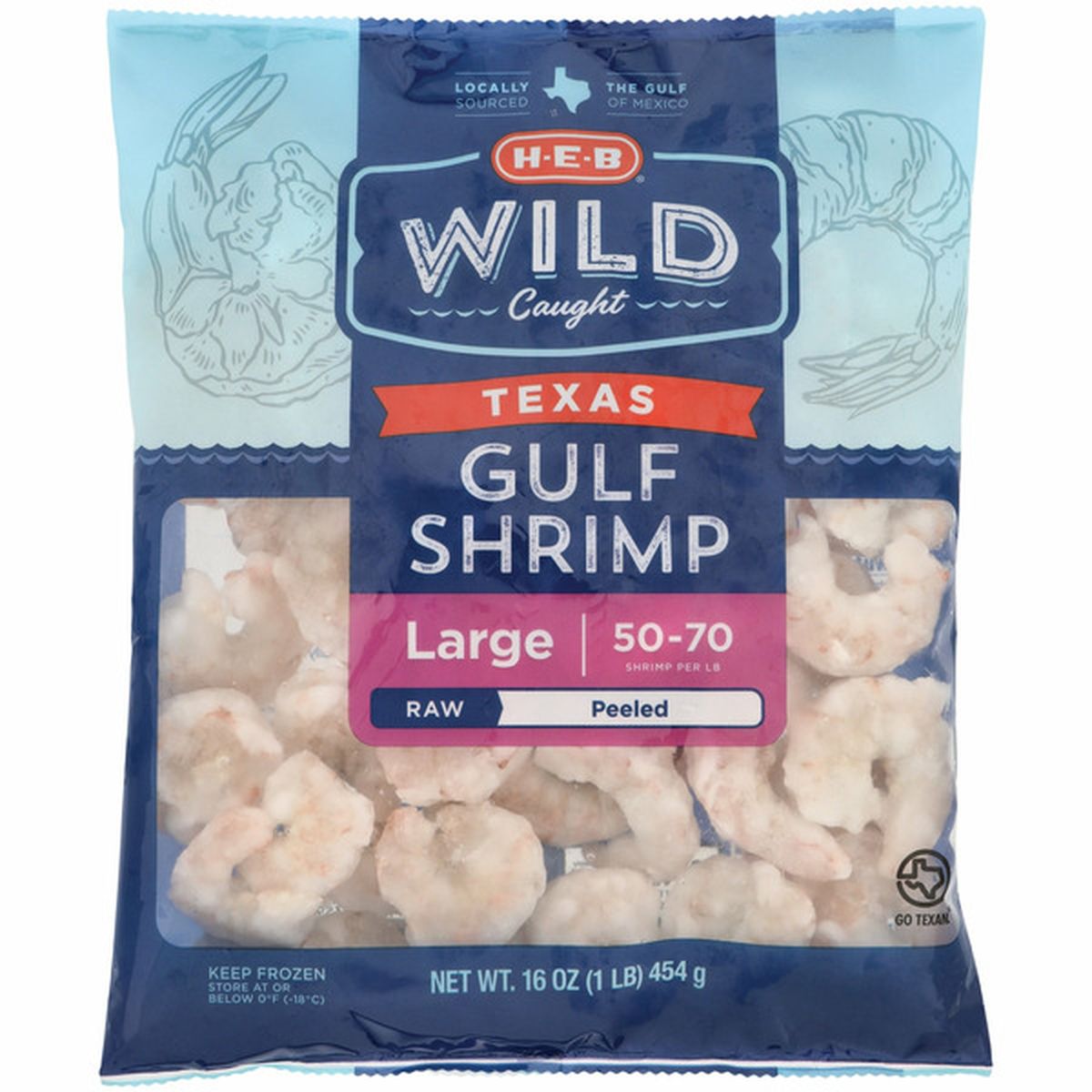 H E B 50 To 70 Count Raw Wild Gulf Peeled And Deveined Shrimp 16 Oz