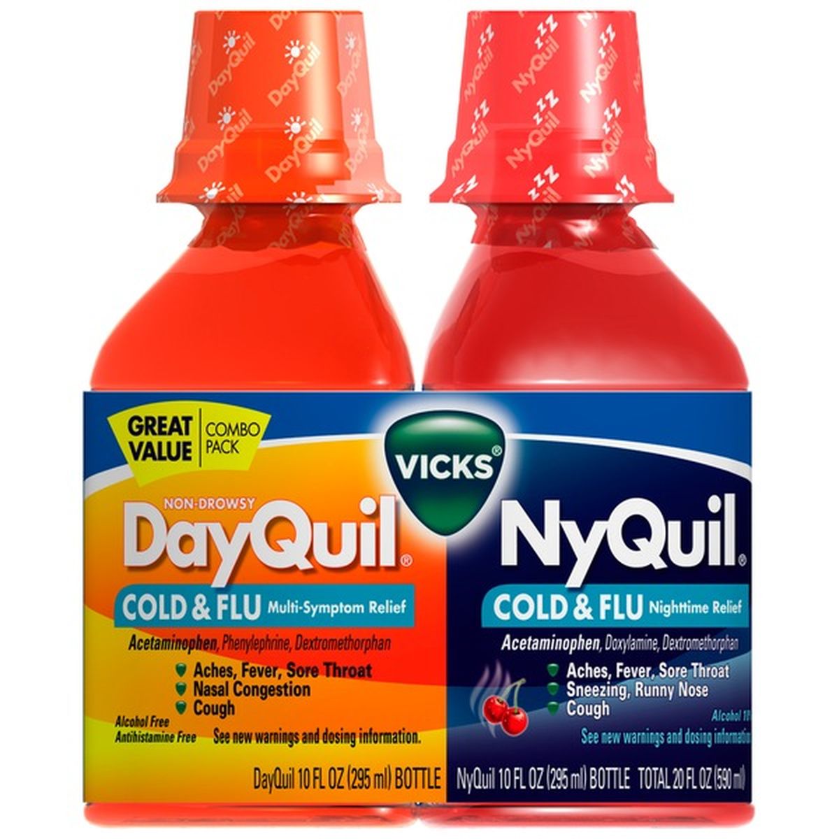 Vicks NyQuil Multi-Symptom/DayQuil Nighttime Cherry Liquid Combo Pack ...