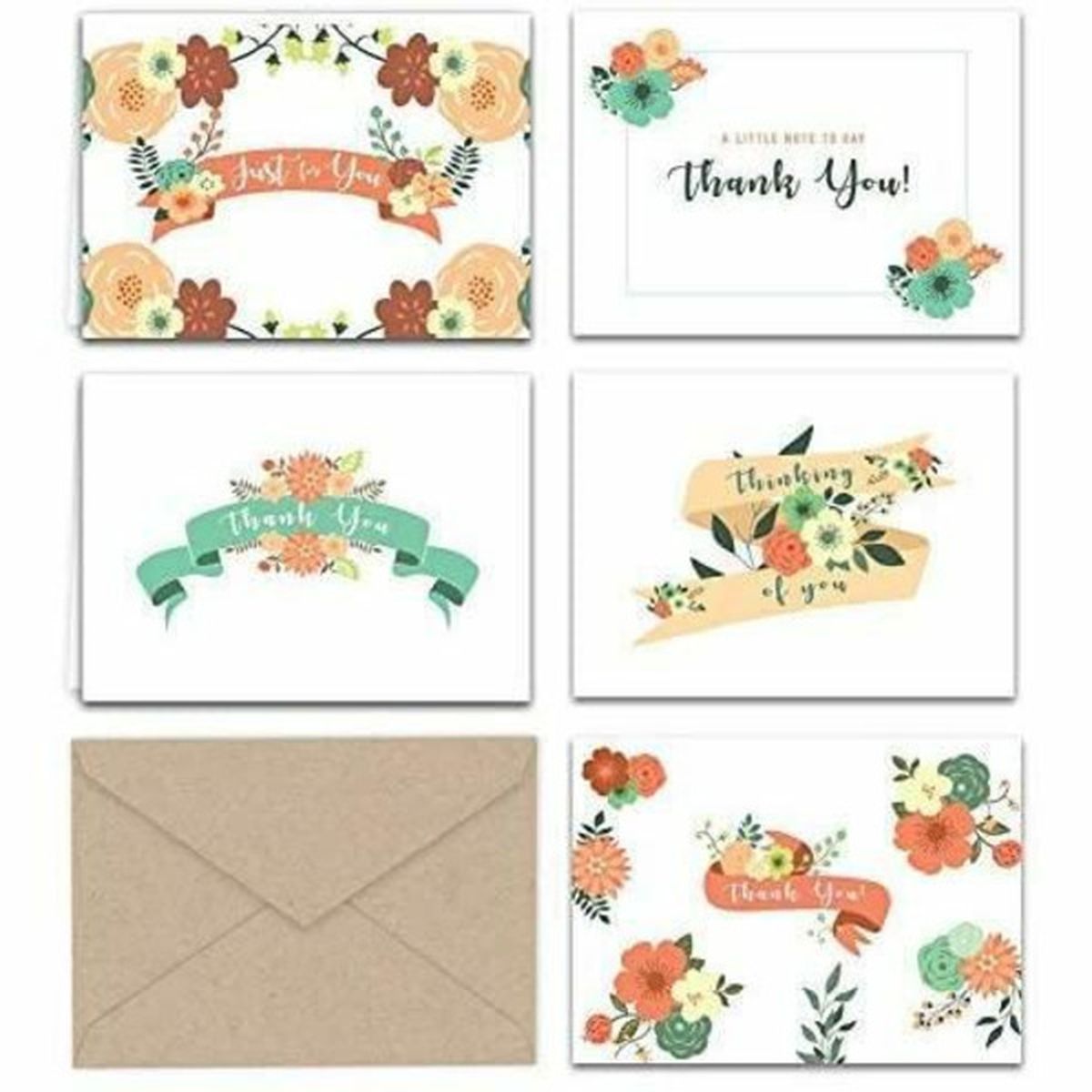 Paper Frenzy Vintage Floral Banners Thank You & Greeting Notes with ...