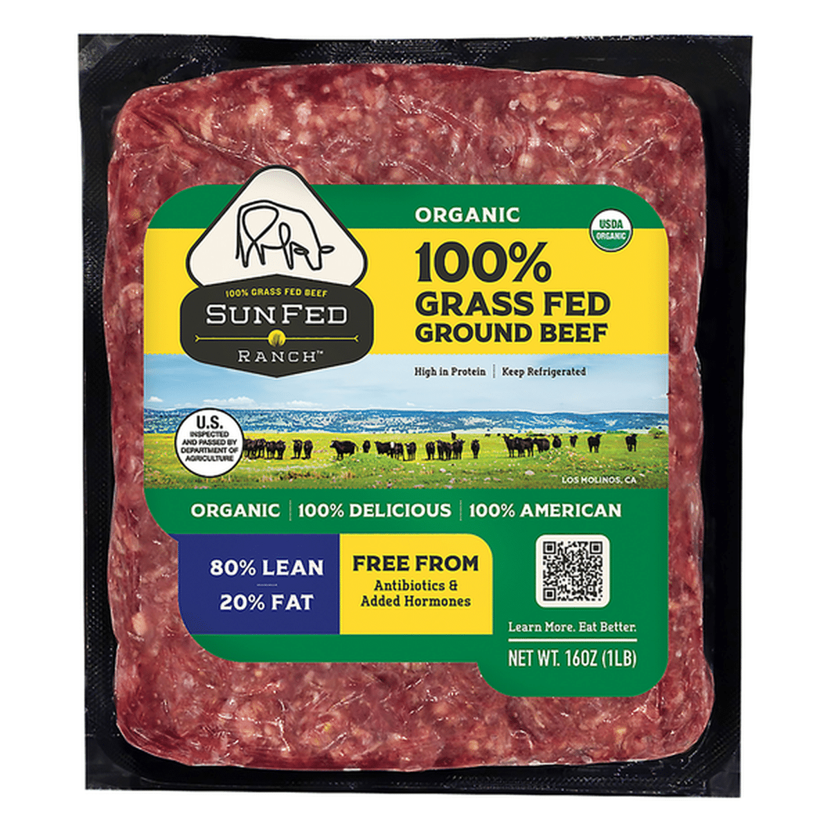 Sunfed Ranch 100 Grass Fed Organic Ground Beef 80 Lean 16 Oz Delivery Or Pickup Near Me 9487