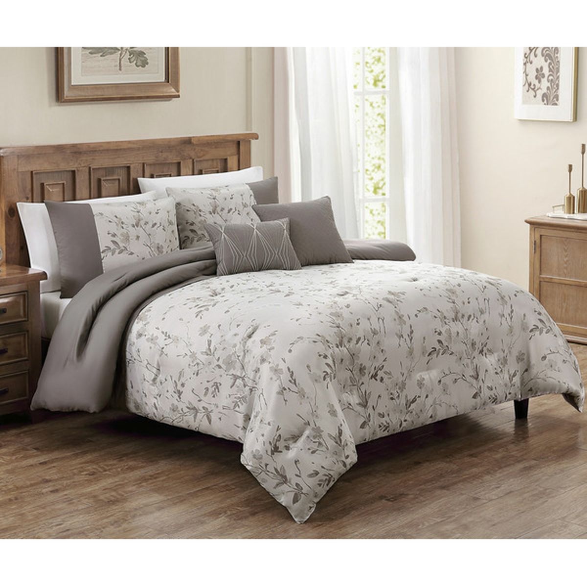 Broyhill Leaf Print Comforter Set - Coogan Gray & White (each) Delivery ...