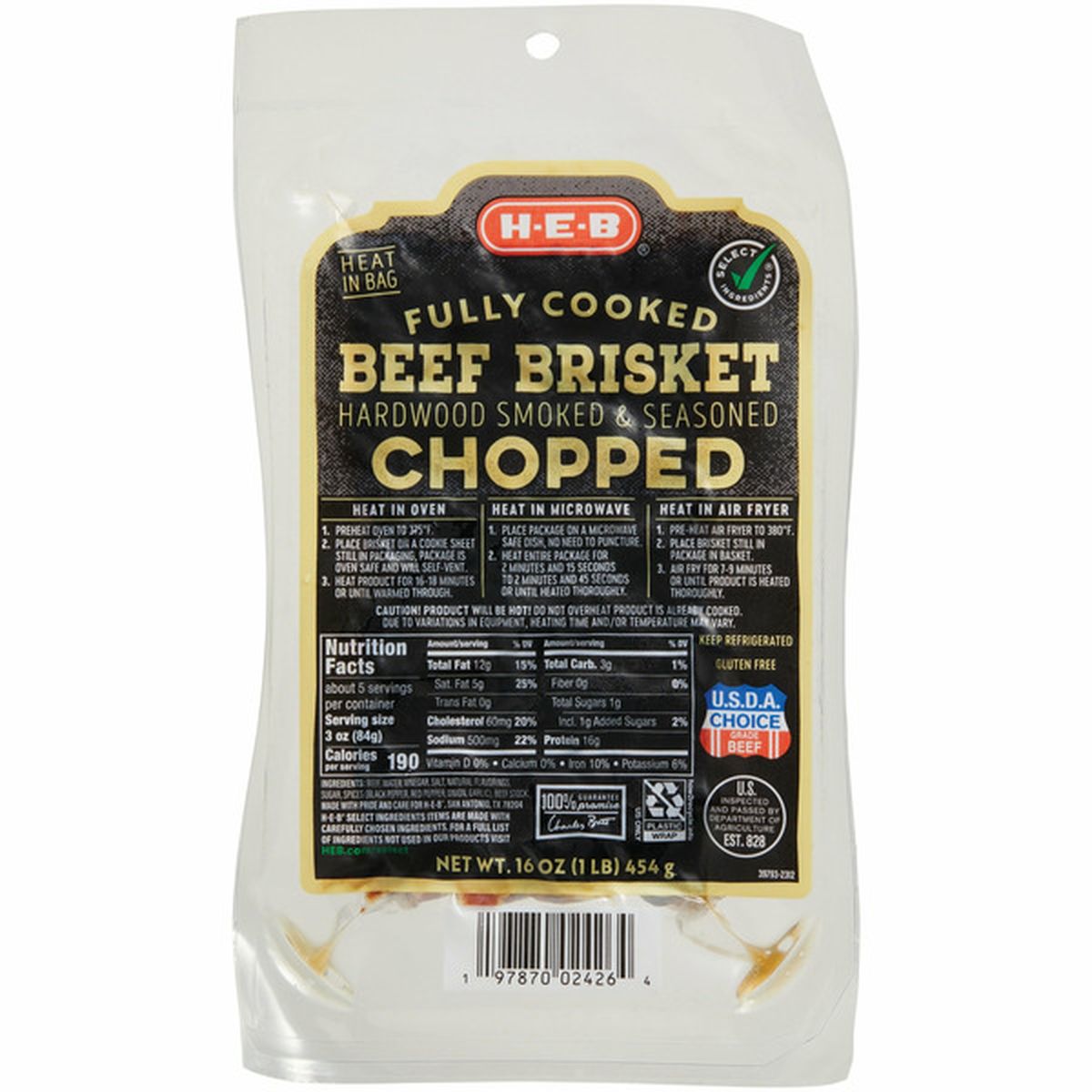 H-E-B Fully Cooked & Hardwood Smoked Chopped Beef Brisket (16 Oz ...