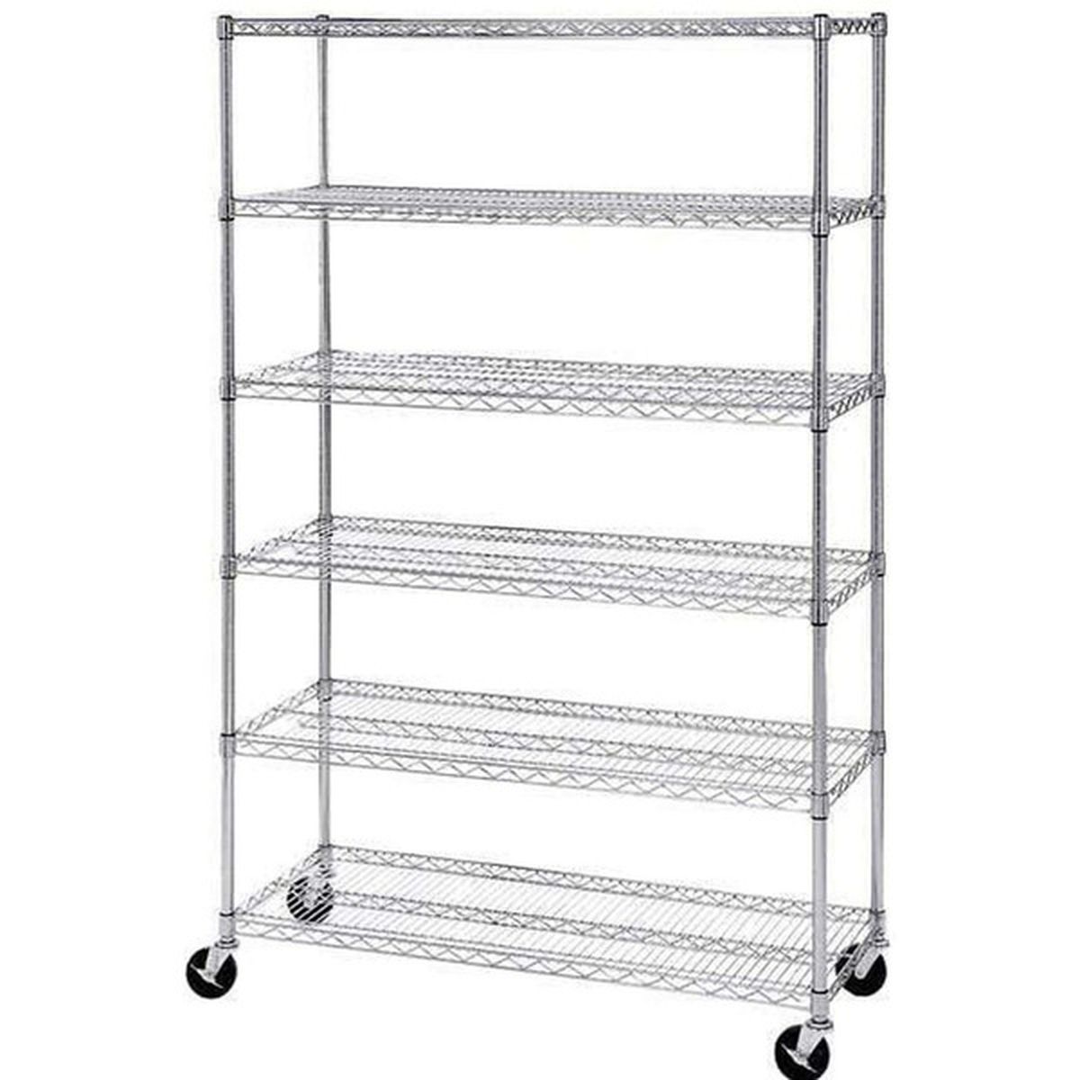 6 Shelves With Wheels Wire Shelving, 48 x 18 x 72 Inch - Chrome (1 each ...