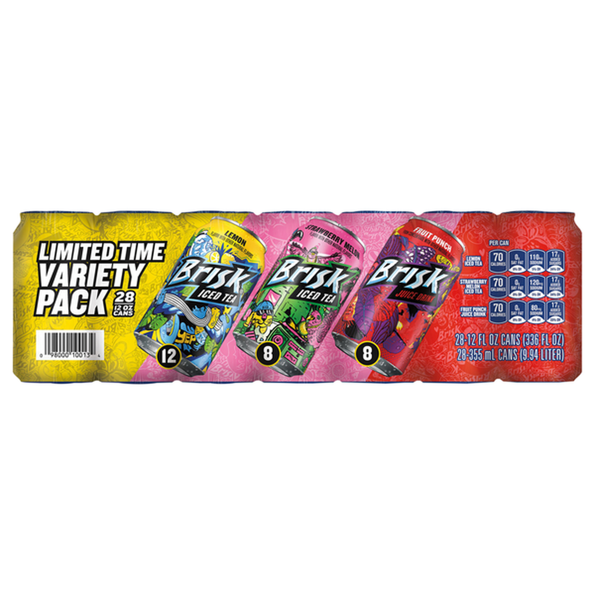 Brisk Iced Tea Lemon Strawberry Melon Fruit Punch Limited Time Variety Pack 12 Fl Oz 6736