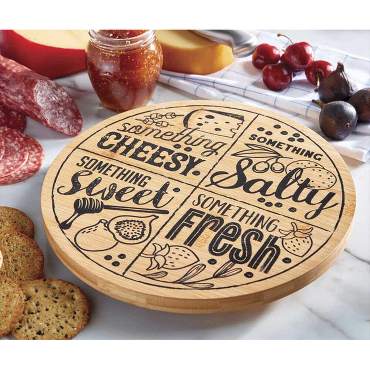 Copco Something Cheesy Bamboo Lazy Susan Charcuterie Board In