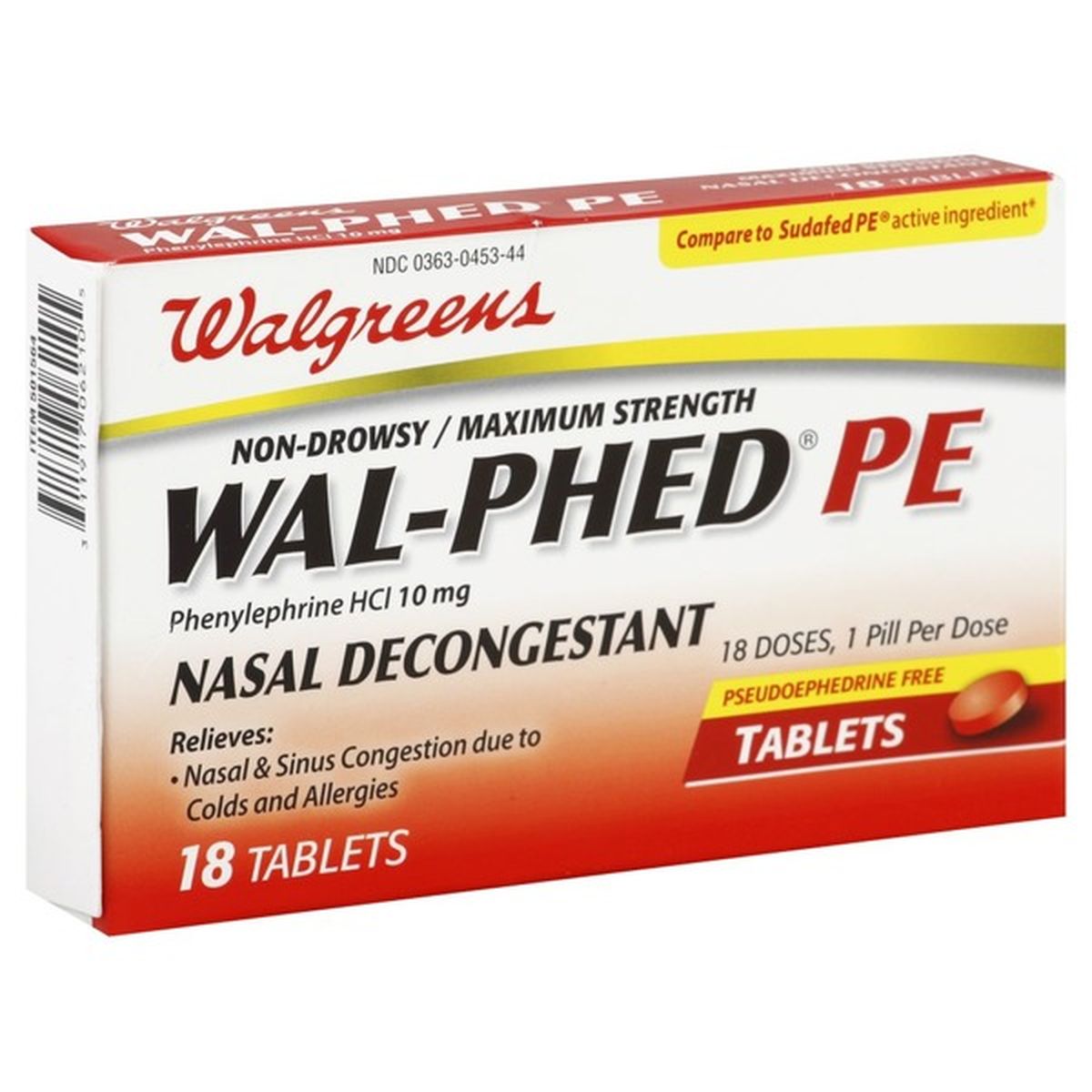 Walgreens Nasal Decongestant Maximum Strength Non Drowsy Tablets 18