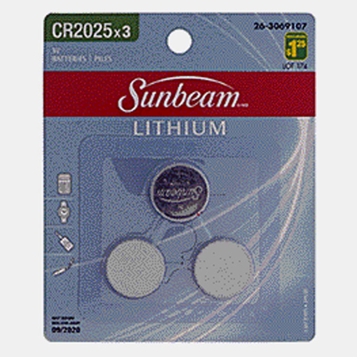 Sunbeam Cr2025 Lithium Button Batteries, 3 Pack (1 ct) Delivery or