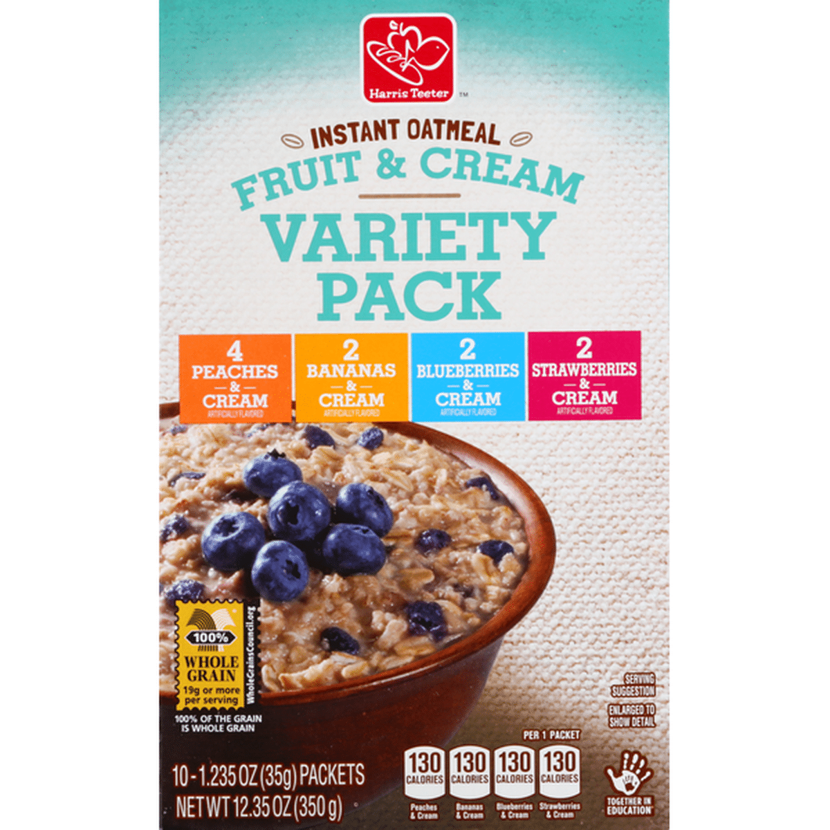 Harris Teeter Instant Oatmeal, Fruit & Cream, Variety Pack (1.235 Oz 