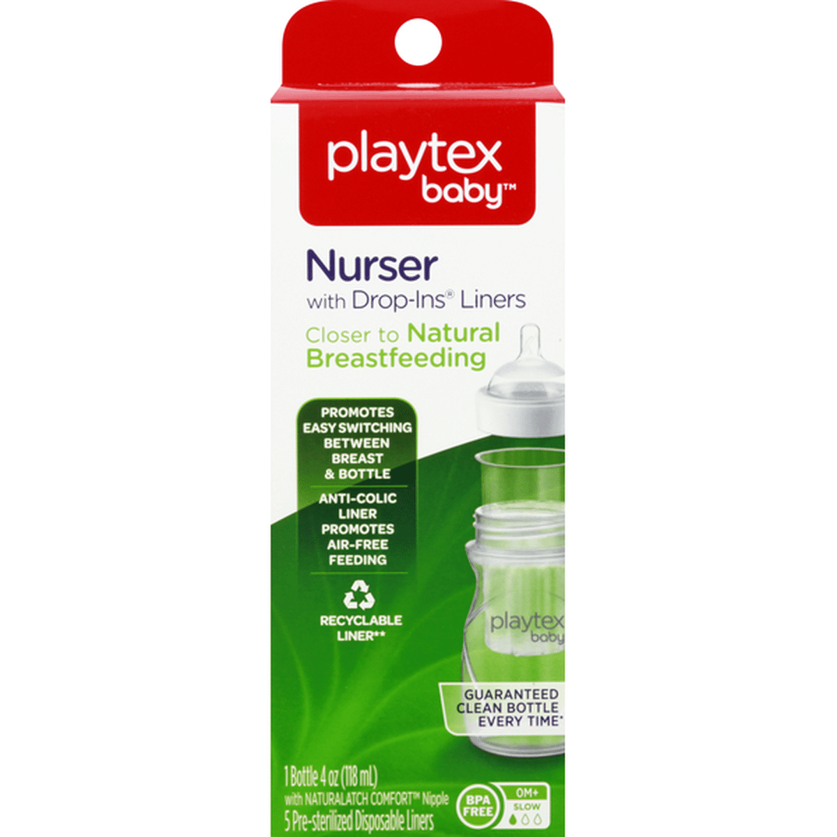 Playtex Drop-Ins Premium Nurser Bottle, 4 Ounce (Colors and