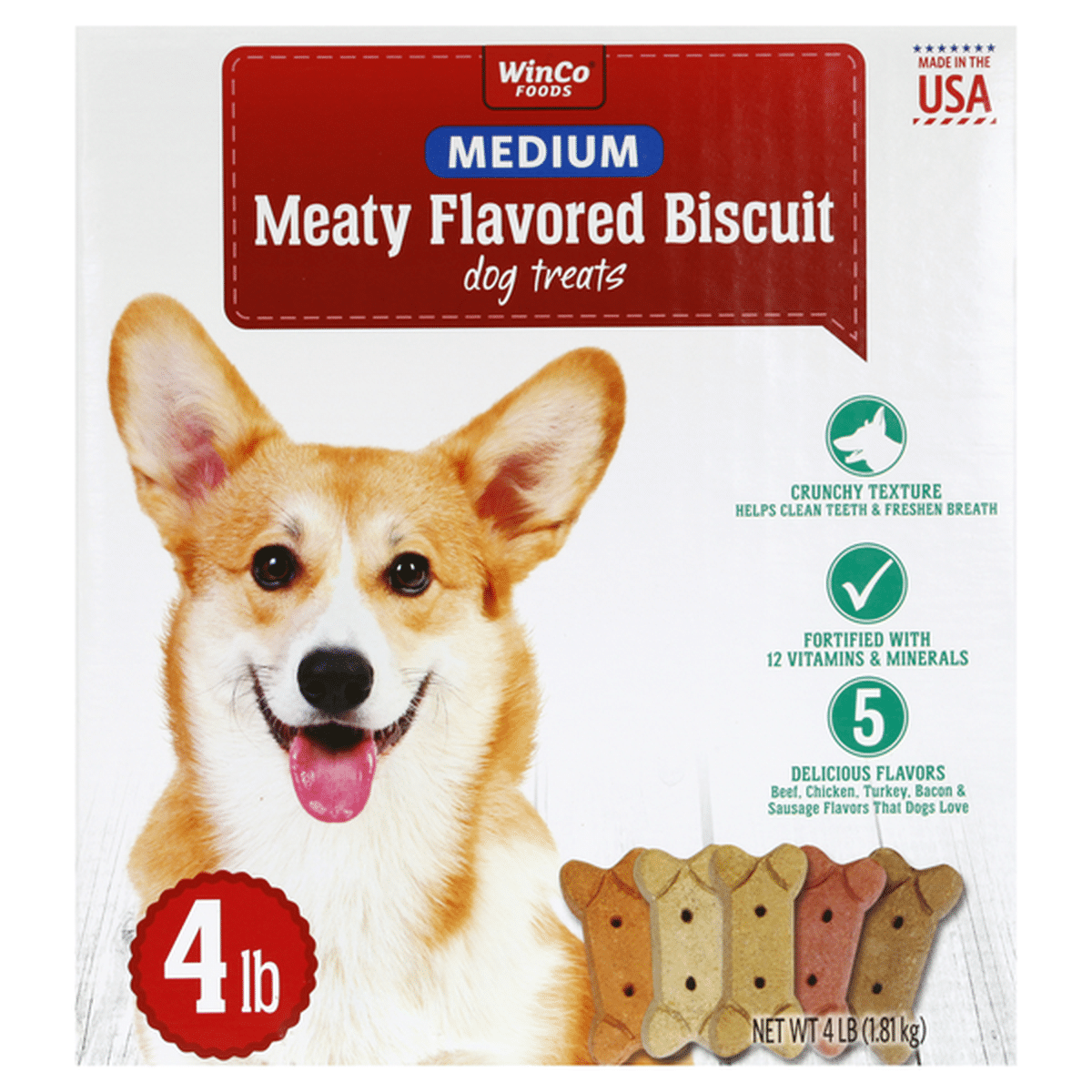 WinCo Foods Dog Treats Meaty Flavored Biscuits Medium 4 lb