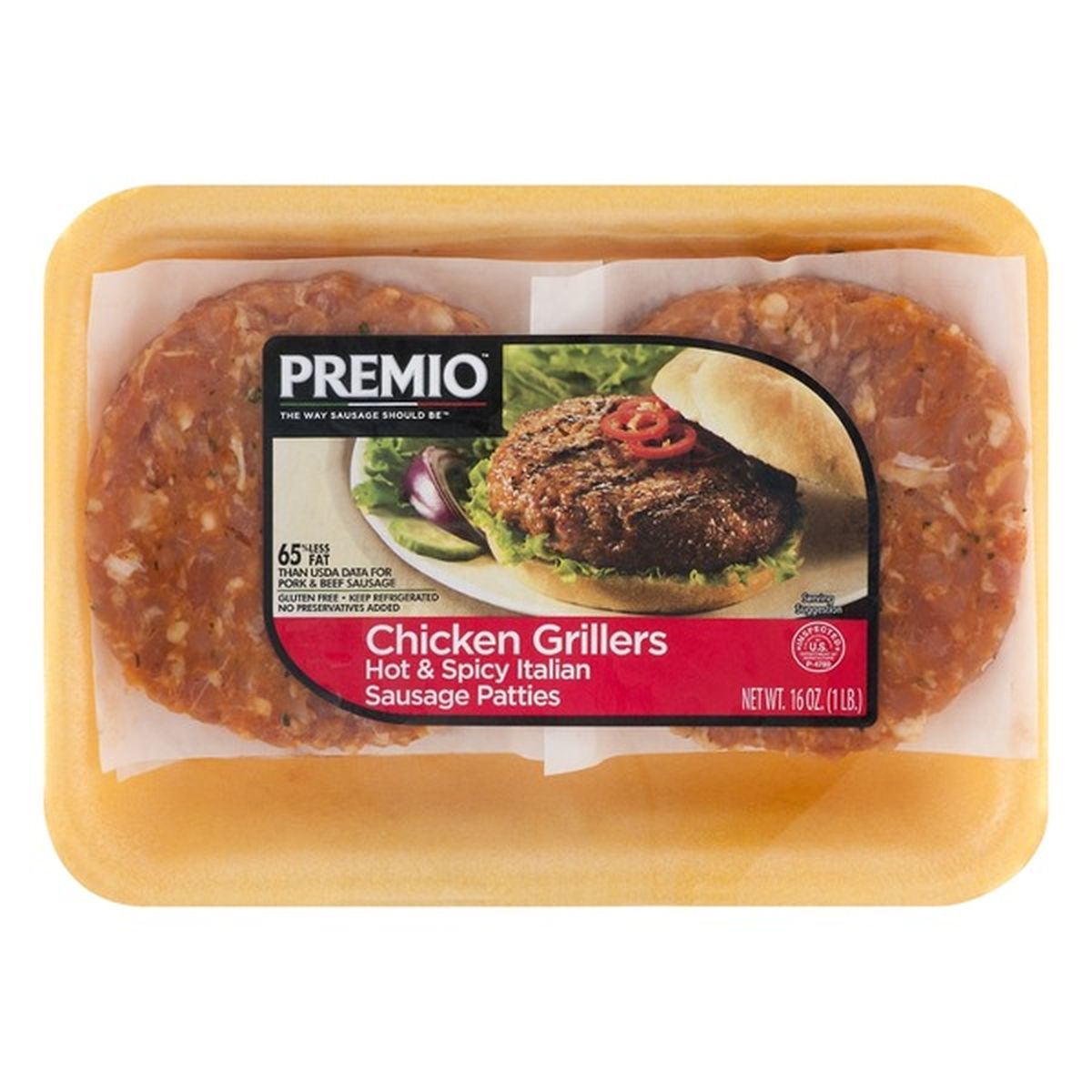 Premio Chicken Grillers Hot & Spicy Italian Sausage Patties (16 oz 