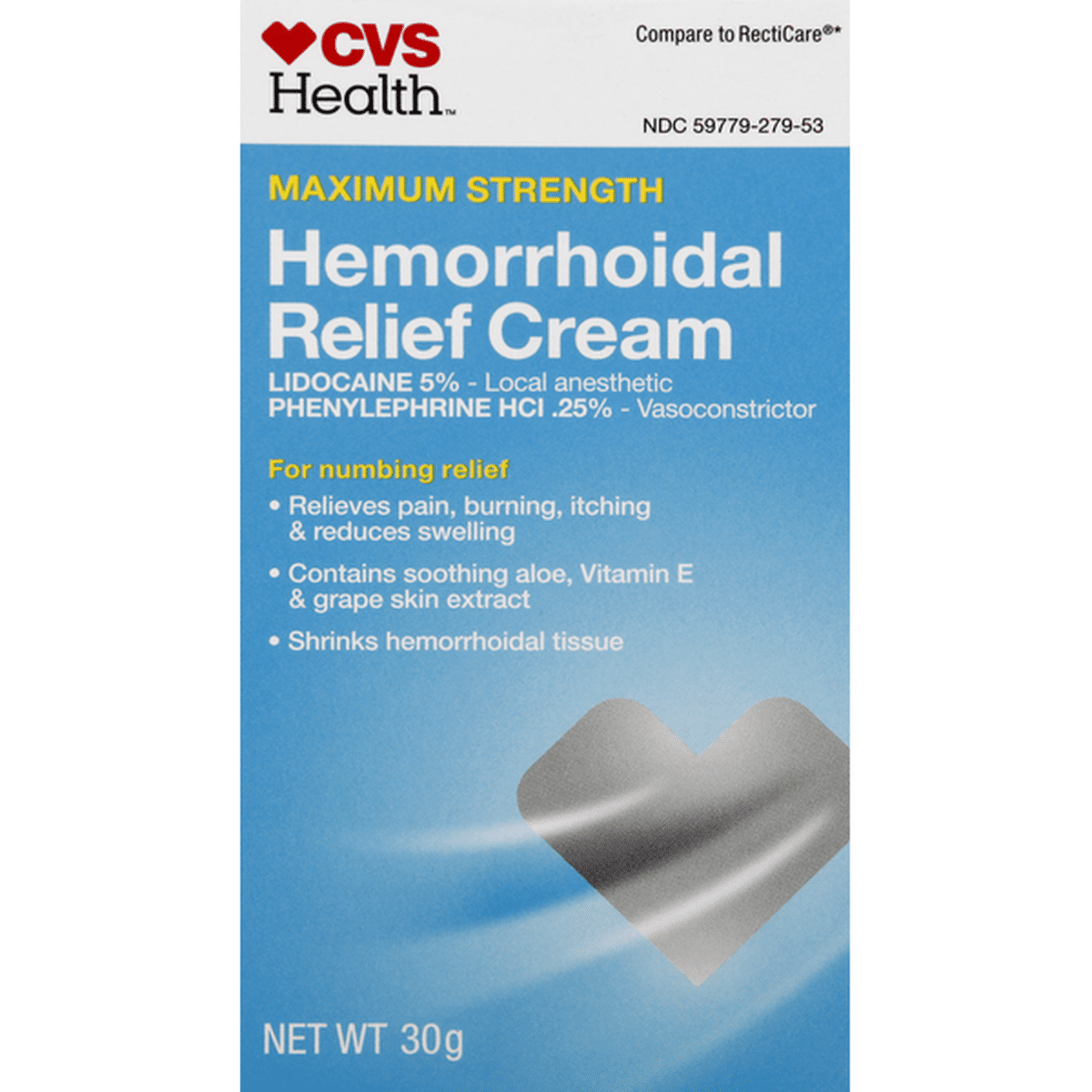 CVS Health Hemorrhoidal Relief Cream, Maximum Strength (30 g) Delivery ...