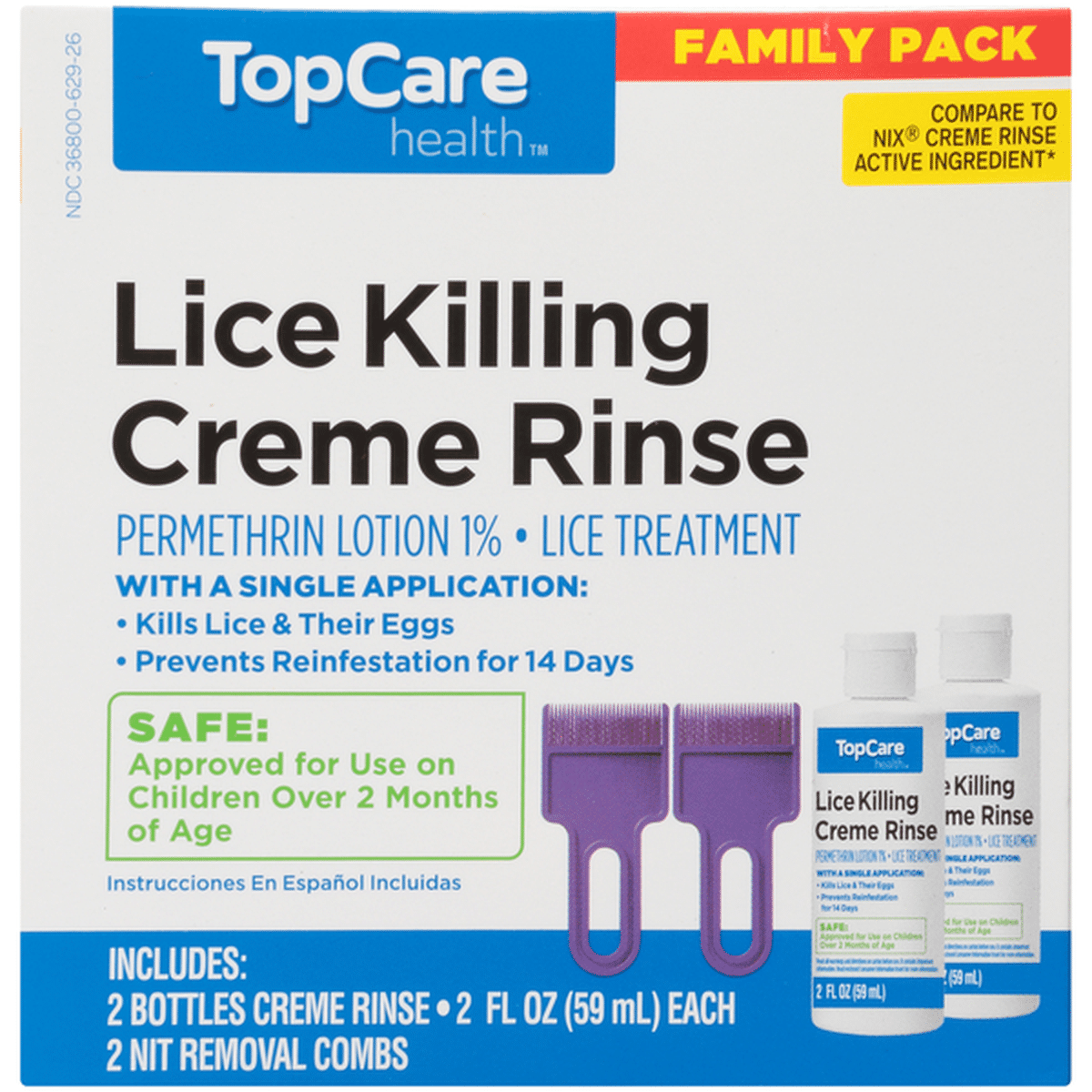 TopCare Lice Killing Treatment Permethrin Lotion 1 Creme Rinse 2 Fl