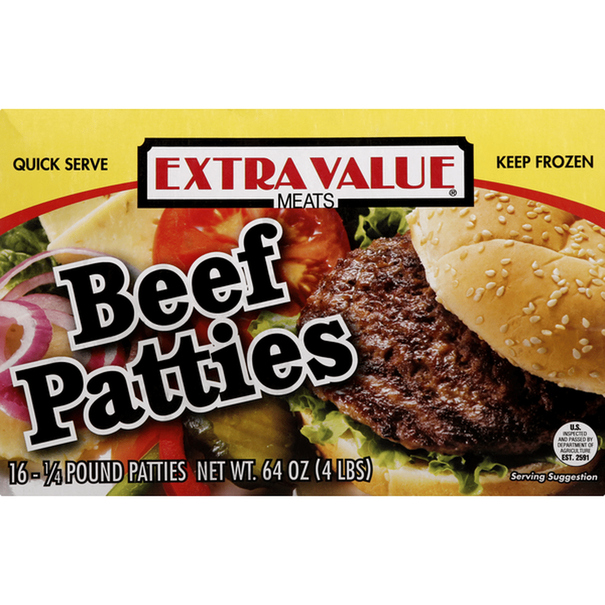 Extra Value Quarter Pound Beef Patties, 20 Count, 5 lbs, Dairy-Free,  (Frozen)