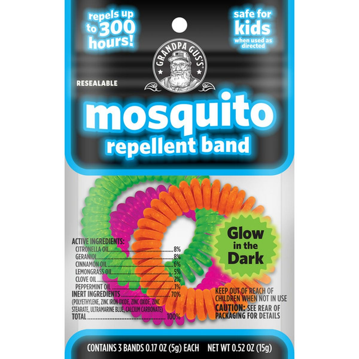 Grandpa Gus Glow in the Dark Mosquito Repellent Band - Assorted (3 ct